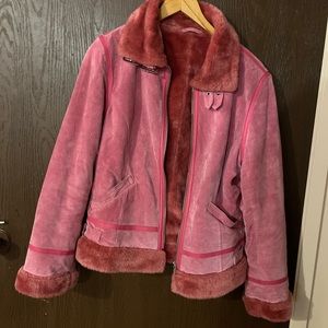 SOLD**  pink leather fur coat